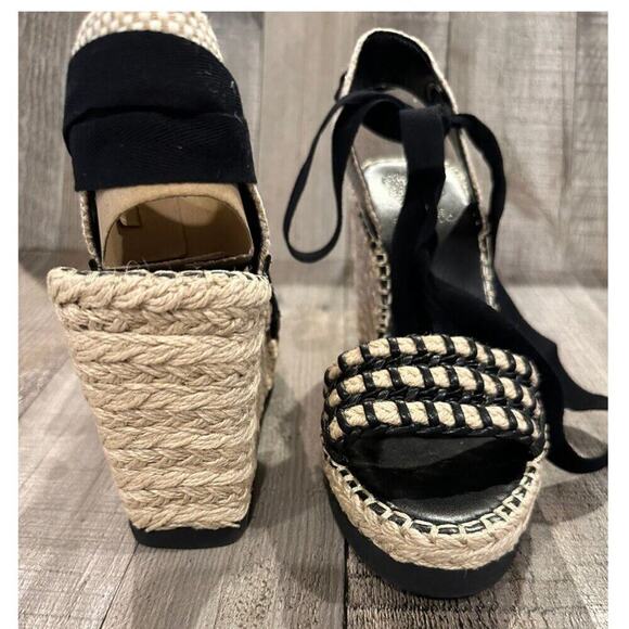 Vince Camuto Brisshel Leather Espadrille Wedge Sandal | Black & Natual | Sz 8.5 - Picture 6 of 13